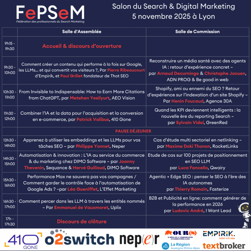 programme des conférences du salon du Search Maketing