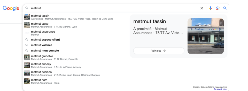 suggestions de recherche Matmut