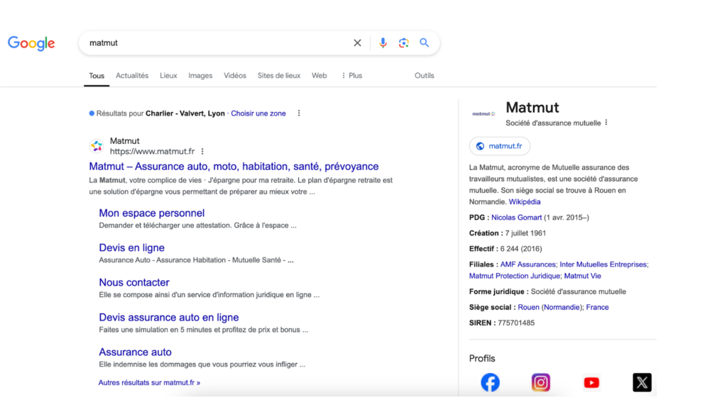 page de résultats Google Matmut